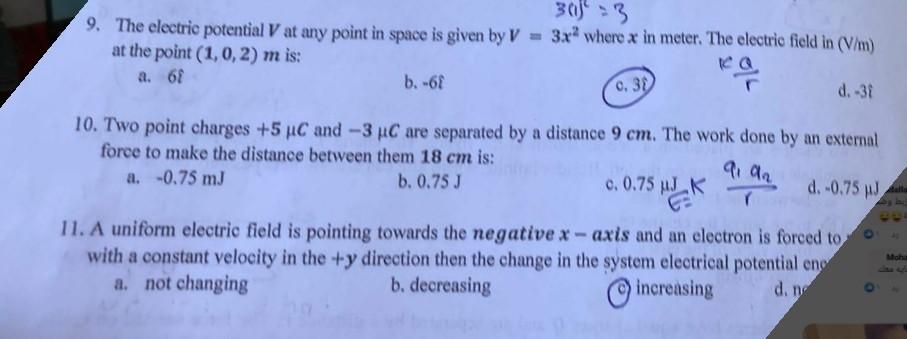 30 3 9 The Electric Potential V At Any Point In Space Is Given By V 3x Where X In Meter The Electric Field In 1