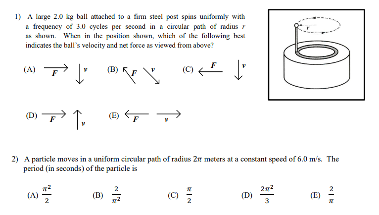 1 A Large 2 0 Kg Ball Attached To A Firm Steel Post Spins Uniformly With A Frequency Of 3 0 Cycles Per Second In A Circ 1