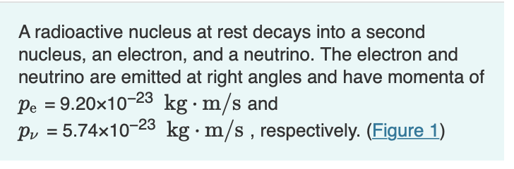 A Radioactive Nucleus At Rest Decays Into A Second Nucleus An Electron And A Neutrino The Electron And Neutrino Are E 1