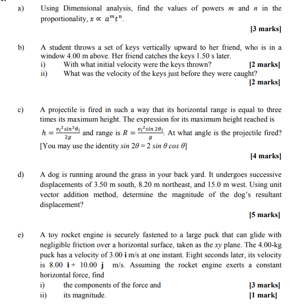 A B D E Using Dimensional Analysis Find The Values Of Powers M And N In The Proportionality X X Amin 3 Marks A 1