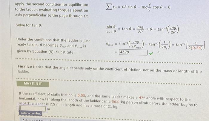 Apply The Second Condition For Equilibrium To The Ladder Evaluating Torques About An Axis Perpendicular To The Page Thr 1