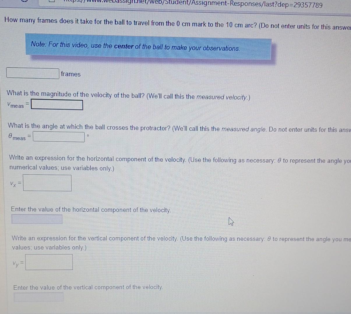 How Many Frames Does It Take For The Ball To Travel From The 0 Cm Mark To The 10 Cm Arc Do Not Enter Units For This An 1