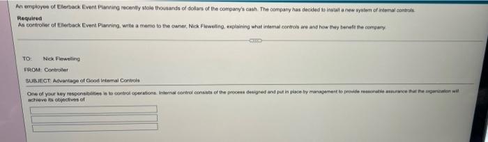 An Employee Of Merback Event Planning Recently Stole Thousands Of Dolor Of The Company S Cash The Company Has Decided To 1