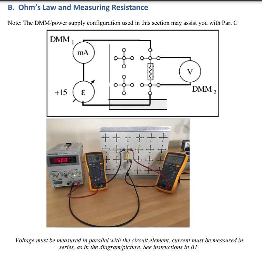 B Ohm S Law And Measuring Resistance Note The Dmm Power Supply Configuration Used In This Section May Assist You With 1