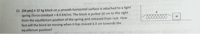 A 20 Kg Block On A Smooth Horizontal Surface Is Attached To A Light A Light Spring Force Constant 8 0 Kn M The Bloc 1