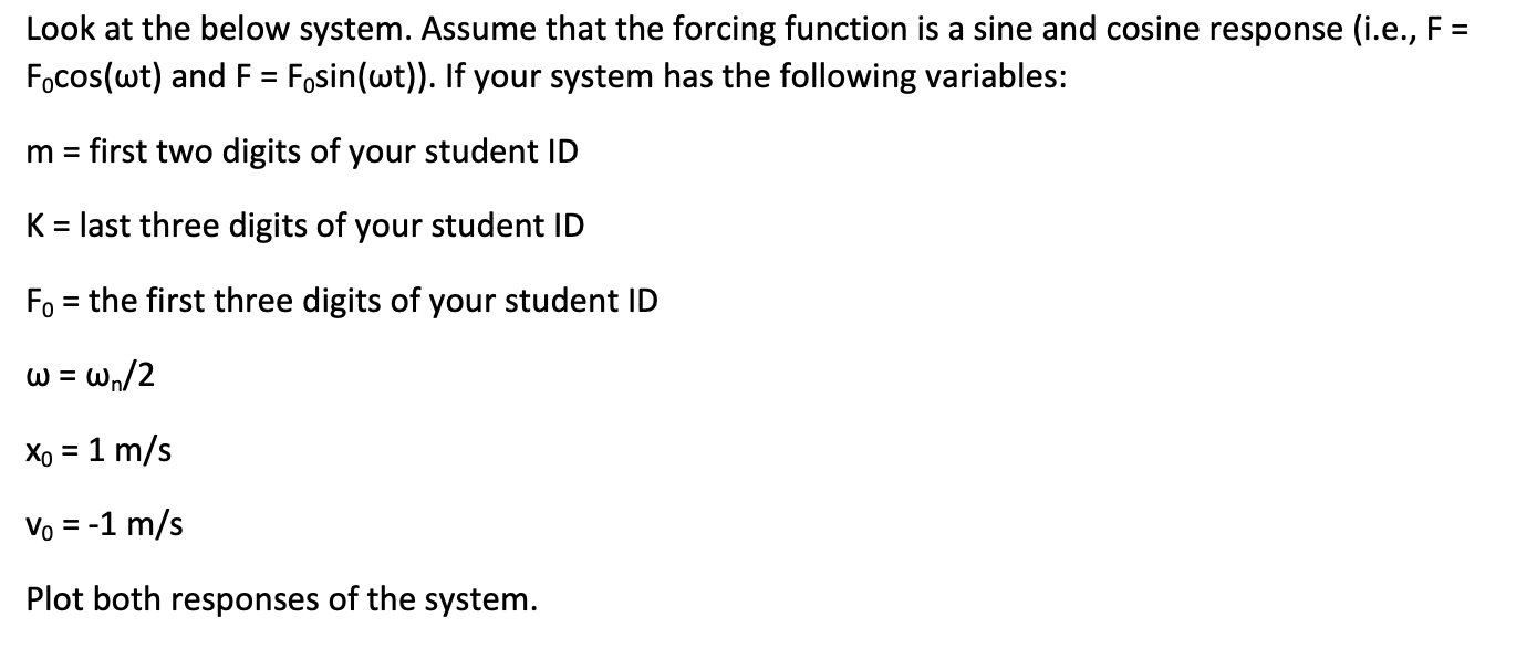 Look At The Below System Assume That The Forcing Function Is A Sine And Cosine Response I E F Focos Wt And F Fo 1