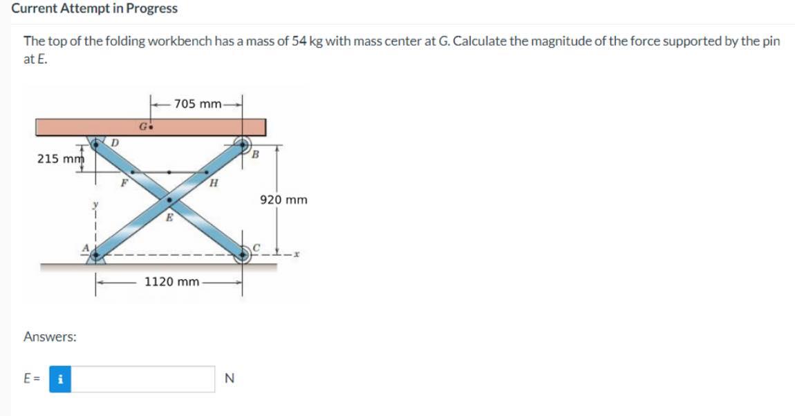 Current Attempt In Progress The Top Of The Folding Workbench Has A Mass Of 54 Kg With Mass Center At G Calculate The Ma 1