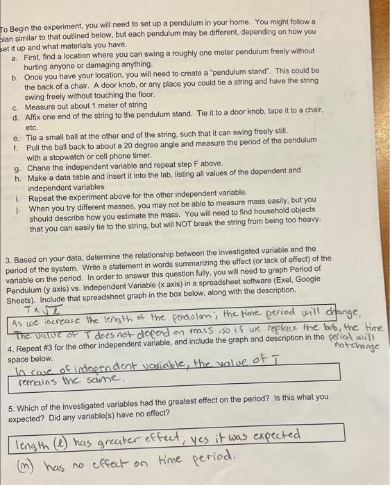 Activity 1 Today You Will Be Designing Your Own Experiment You Will Test The Period Of A Pendulum And How It Is Affec 2