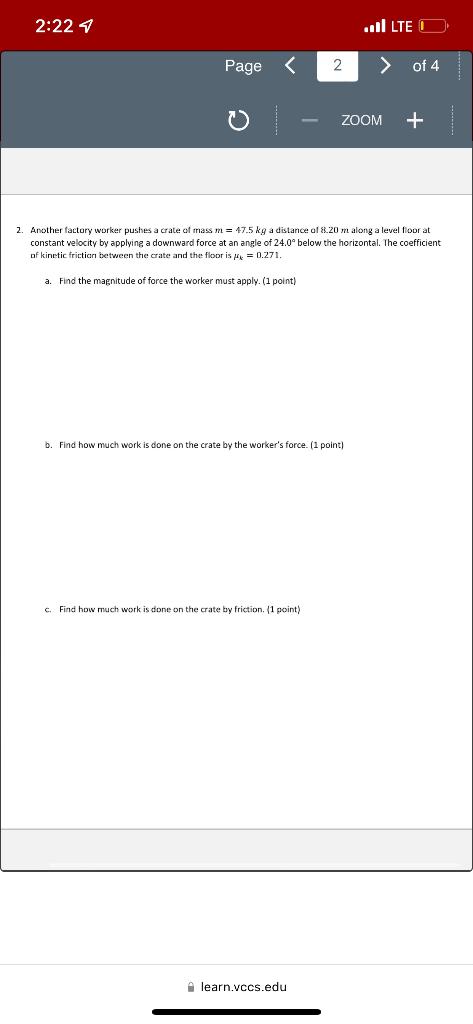 2 22 7 Page 2 C Find How Much Work Is Done On The Crate By Friction 1 Point B Find How Much Work Is Done On The C 1