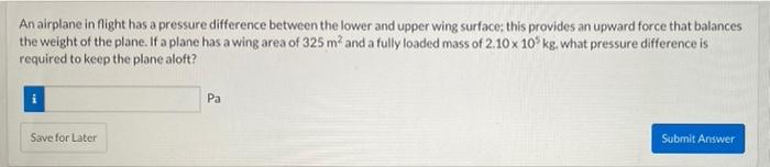 An Airplane In Flight Has A Pressure Difference Between The Lower And Upper Wing Surface This Provides An Upward Force 1