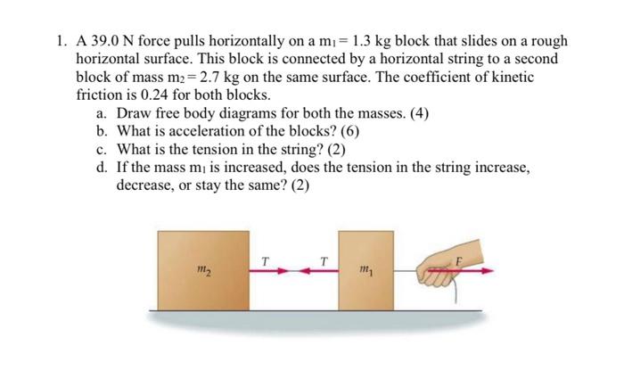 1 A 39 0 N Force Pulls Horizontally On A M 1 3 Kg Block That Slides On A Rough Horizontal Surface This Block Is Con 1