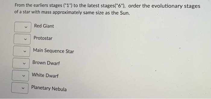 From The Earliers Stages 1 To The Latest Stages 6 Order The Evolutionary Stages Of A Star With Mass Approximatel 1