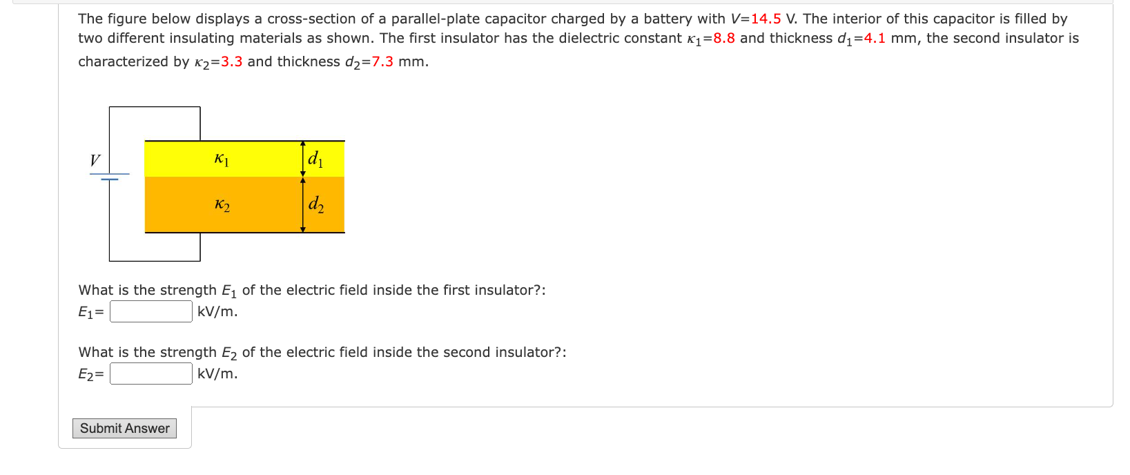 The Figure Below Displays A Cross Section Of A Parallel Plate Capacitor Charged By A Battery With V 14 5 V The Interior 1