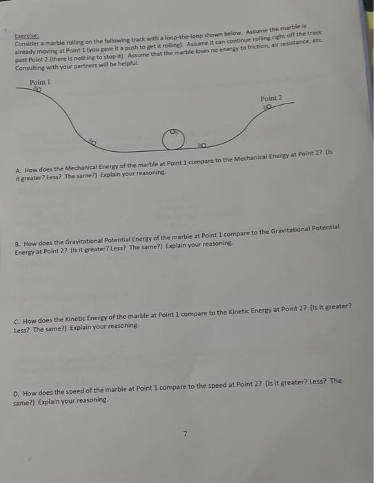 Exercise Consider A Marble Rolling On The Following Track With A Loop The Loop Shown Below Assume The Marble Is Already 1