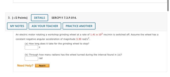 1 2 Points Details Sercp11 7 3 Op 005 Ask Your Teacher Practice Another A Dentist S Drill Starts From Rest And Und 2