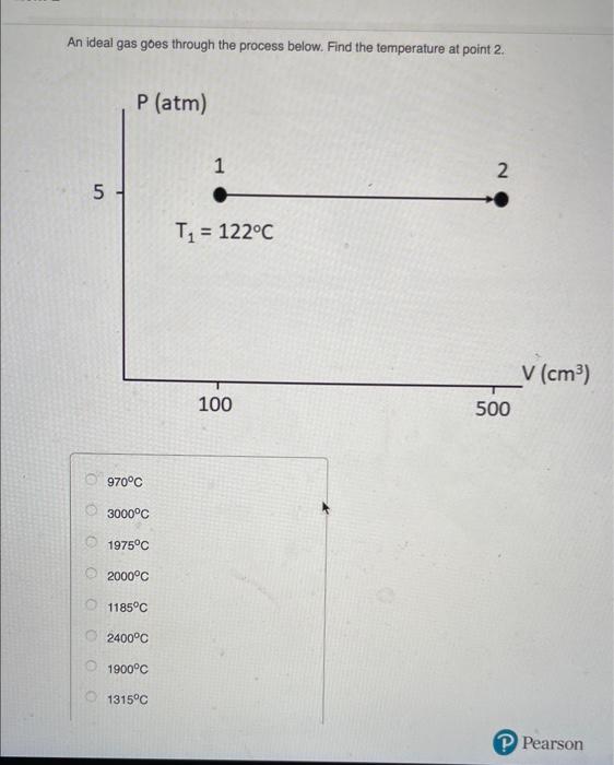An Ideal Gas Goes Through The Process Below Find The Temperature At Point 2 5 Olo P Atm 970 C 3000 C 1975 C 2000 C 1 1
