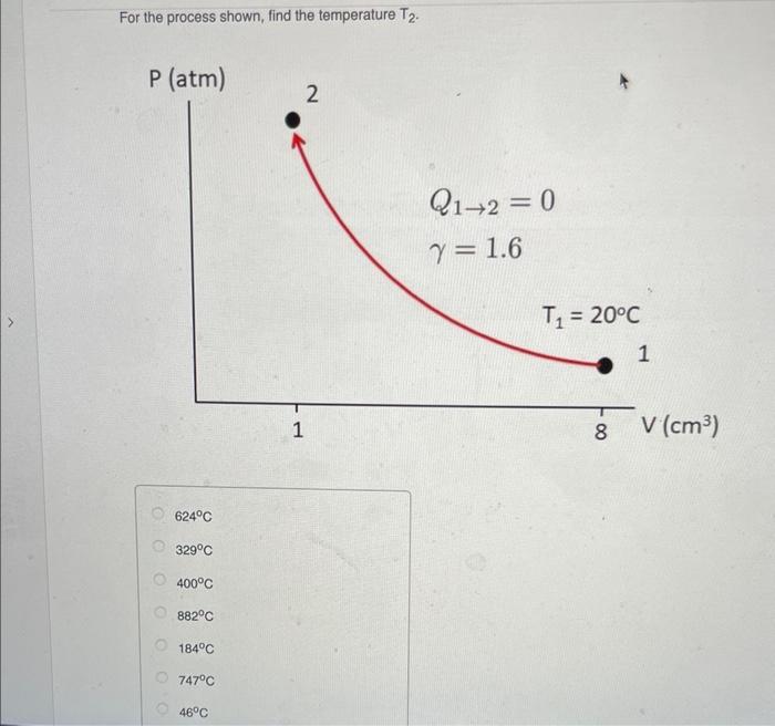 For The Process Shown Find The Temperature T P Atm 0 0 0 0 0 0 0 624 C 329 C 400 C 882 C 184 C 747 C 46 C 1 2 Q1 2 1