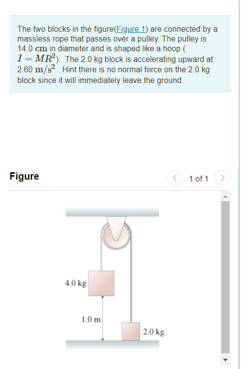 The Two Blocks In The Figure Figure 1 Are Connected By A Massless Rope That Passes Over A Pulley The Pulley Is 14 0 Cm 1