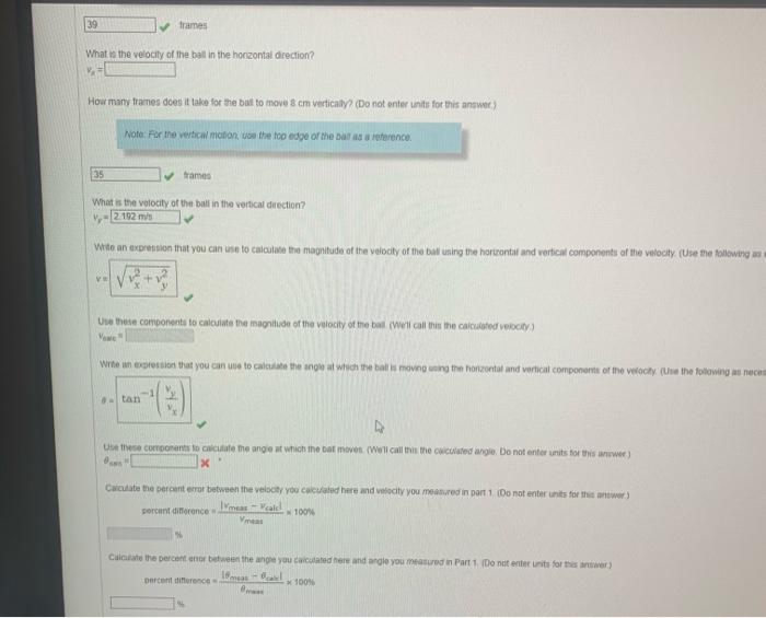 39 What Is The Velocity Of The Ball In The Horizontal Direction V How Many Frames Does It Take For The Ball To Move 8 1