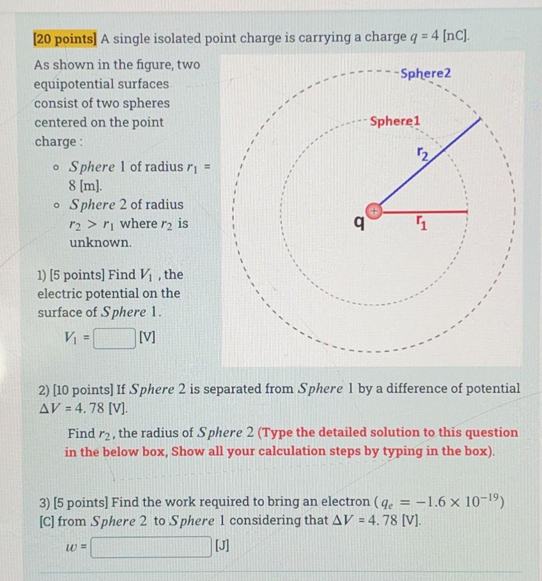 20 Points A Single Isolated Point Charge Is Carrying A Charge Q 4 Nc As Shown In The Figure Two Equipotential Su 1