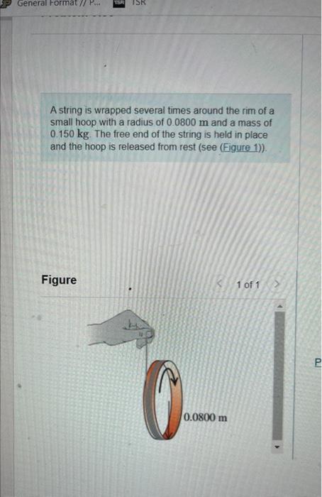 Calculate The Angular Speed Of The Rotating Hoop After It Has Descended 0 850m 1