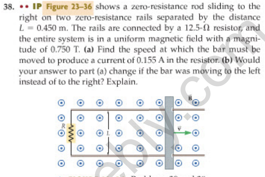38 Ip Figure 23 36 Shows A Zero Resistance Rod Sliding To The Right On Two Zero Resistance Rails Separated By The Dista 1