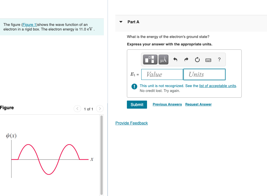 The Figure Figure 1 Shows The Wave Function Of An Electron In A Rigid Box The Electron Energy Is 11 0 Ev Figure X 1 1