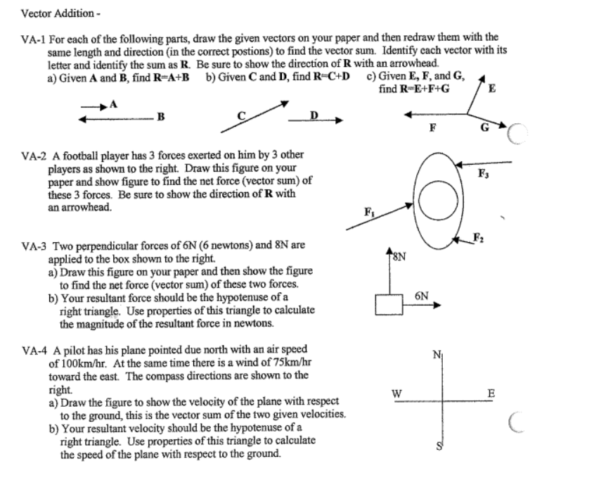 Vector Addition Va 1 For Each Of The Following Parts Draw The Given Vectors On Your Paper And Then Redraw Them With T 1