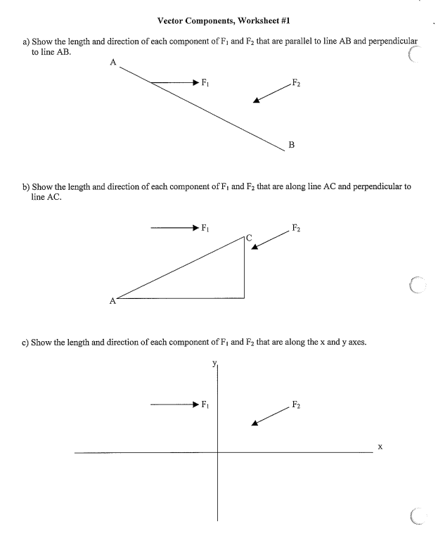 Vector Components Worksheet 1 A Show The Length And Direction Of Each Component Of F And F That Are Parallel To Lin 1