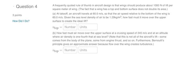 Question 4 3 Points How Did I Do A Frequently Quoted Rule Of Thumb In Aircraft Design Is That Wings Should Produce Abou 1
