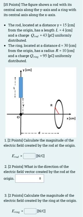 15 Points The Figure Shows A Rod With Its Central Axis Along The Y Axis And A Ring With Its Central Axis Along The X A 1