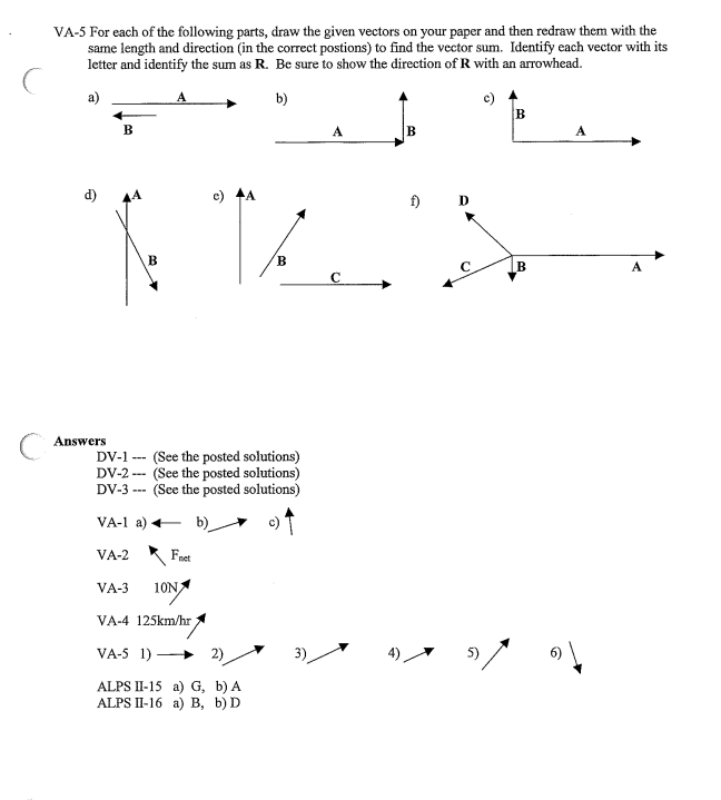 Va 5 For Each Of The Following Parts Draw The Given Vectors On Your Paper And Then Redraw Them With The Same Length And 1
