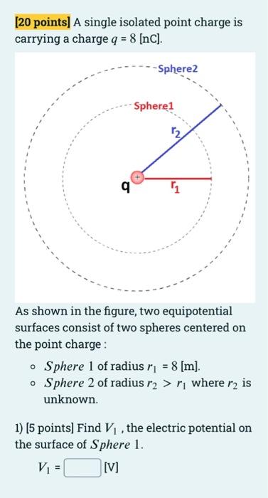 20 Points A Single Isolated Point Charge Is Carrying A Charge Q 8 Nc Q Sphere2 Sphere1 1 As Shown In The Figure 1
