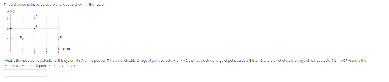 Three Charged Point Particles Are Arranged As Shown In The Figure Y M 2 B 1 A 2 3 4 C X M What Is The Net Electric 1