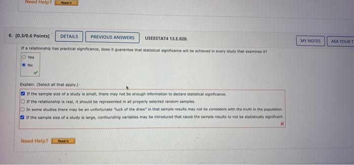 Need Help Read 6 0 3 0 6 Points Details Previous Answers Useestat4 13 E 020 If A Relationship Has Practical Signifi 1