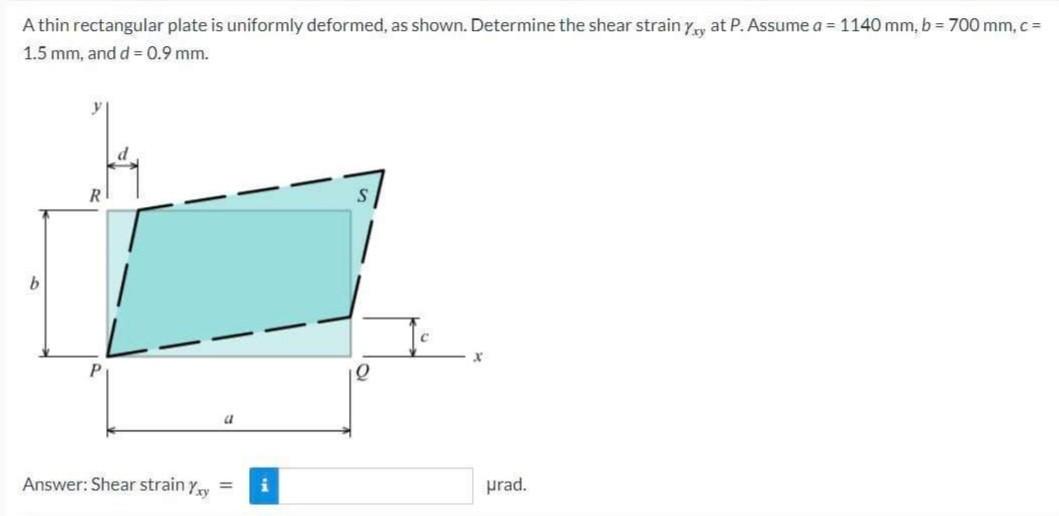 A Thin Rectangular Plate Is Uniformly Deformed As Shown Determine The Shear Strain Yy At P Assume A 1140 Mm B 70 1