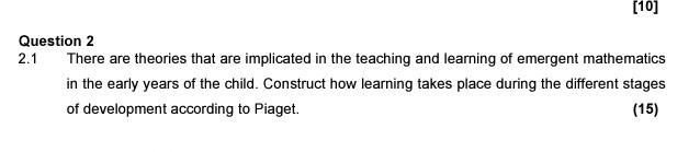 10 Question 2 2 1 There Are Theories That Are Implicated In The Teaching And Learning Of Emergent Mathematics In The E 1