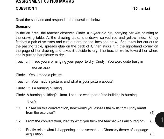 Assignment 03 100 Marks Question 1 Read The Scenario And Respond To The Questions Below Scenario In The Art Area The 1