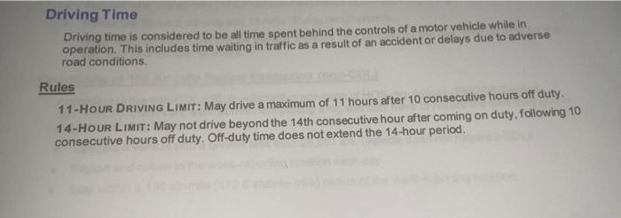 Driving Time Driving Time Is Considered To Be All Time Spent Behind The Controls Of A Motor Vehicle While In Operation 1
