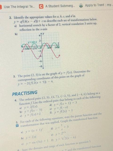 Use The Integral Te C A Student Submerg Apply To Trent My 2 Identify The Appropriate Values For A K C And D 1