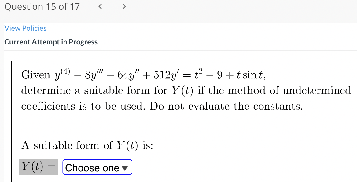 Question 15 Of 17 View Policies Current Attempt In Progress Given Y 4 8y 64y 512y T 9 Tsint Determi 1