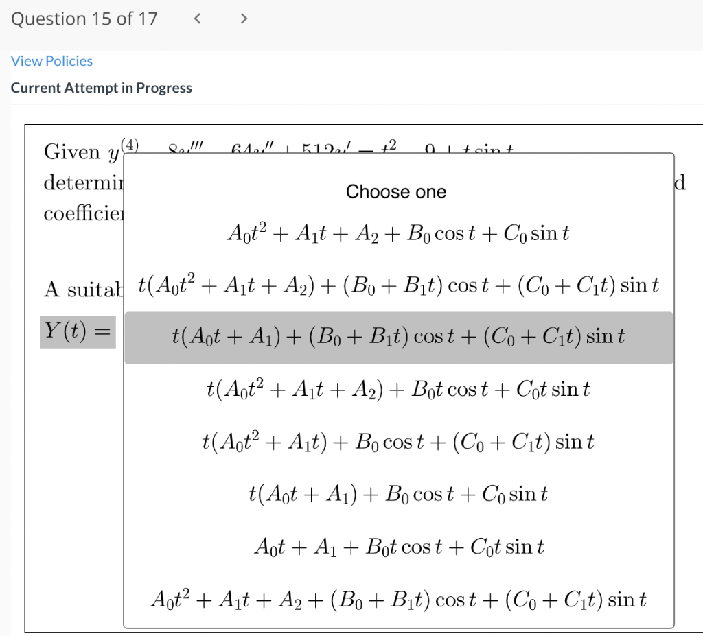 Question 15 Of 17 View Policies Current Attempt In Progress Given Y 4 8y 64y 512y T 9 Tsint Determi 2