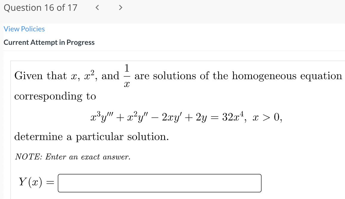 Question 15 Of 17 View Policies Current Attempt In Progress Given Y 4 8y 64y 512y T 9 Tsint Determi 3