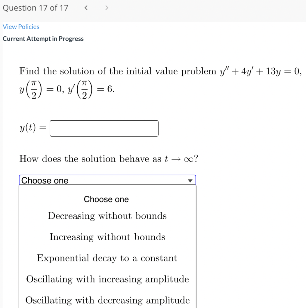 Question 15 Of 17 View Policies Current Attempt In Progress Given Y 4 8y 64y 512y T 9 Tsint Determi 4