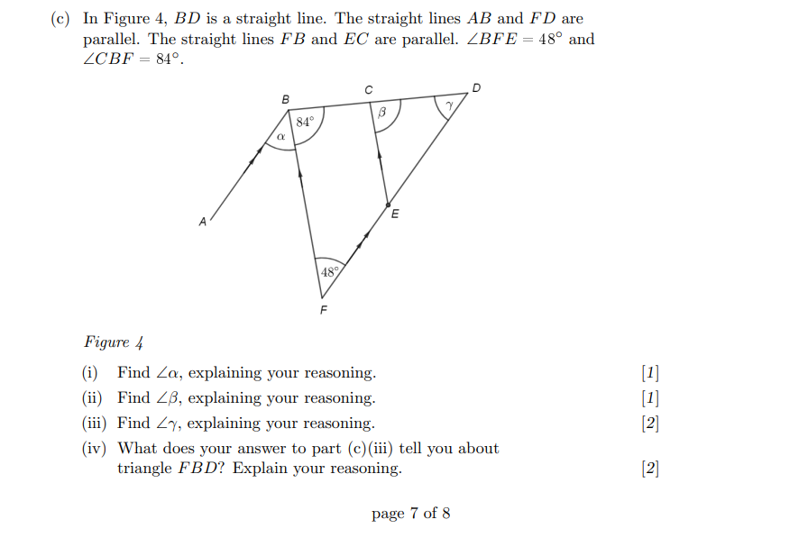 C In Figure 4 Bd Is A Straight Line The Straight Lines Ab And Fd Are Parallel The Straight Lines Fb And Ec Are Para 1