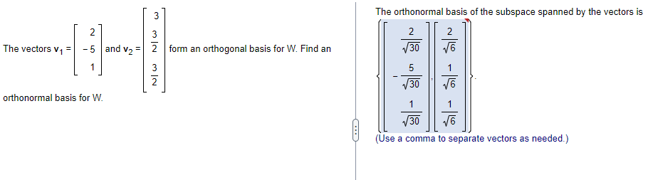H 6 The Vectors V 11 M N W Orthonormal Basis For W 2 5 And V 9 Form An Orthogonal Basis For W Find An 2 3 C The O 2