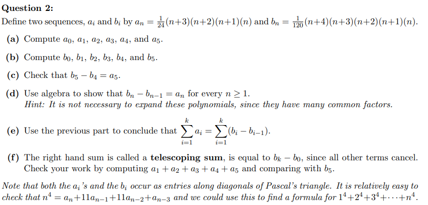 Question 2 Define Two Sequences Ai And Bi By An 4 N 3 N 2 N 1 N And Bn 120 N 4 N 3 N 2 N 1 N A Comput 1