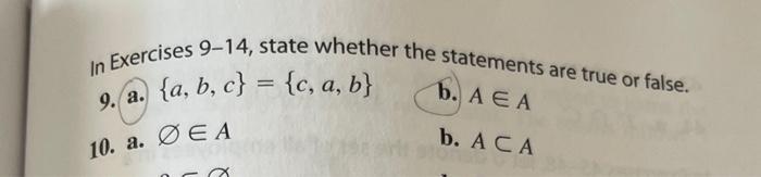In Exercises 9 14 State Whether The Statements Are True Or False B Aea 9 A A B C C A B B Aca 10 A Ea 1