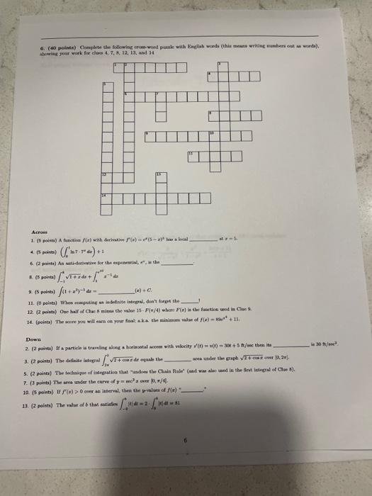6 40 Points Complete The Following Crom Wond Pale With English Words This Means Writing Numbers Out A Words Showin 1