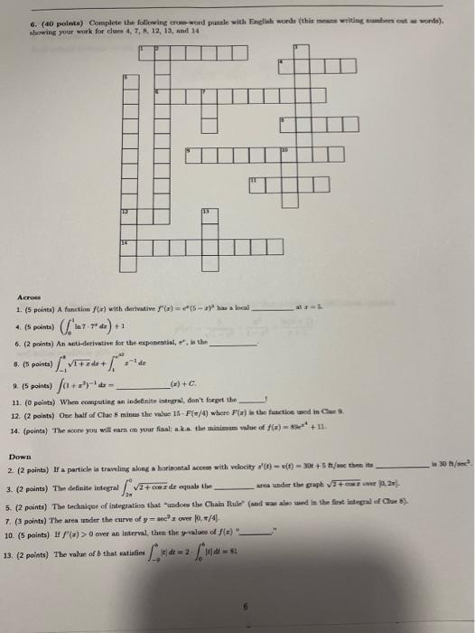 6 40 Points Complete The Following Crom Wond Pale With English Words This Means Writing Numbers Out A Words Showin 3
